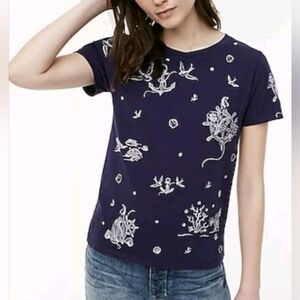 J. Crew Navy Short Sleeve Tee with White Nautical Print